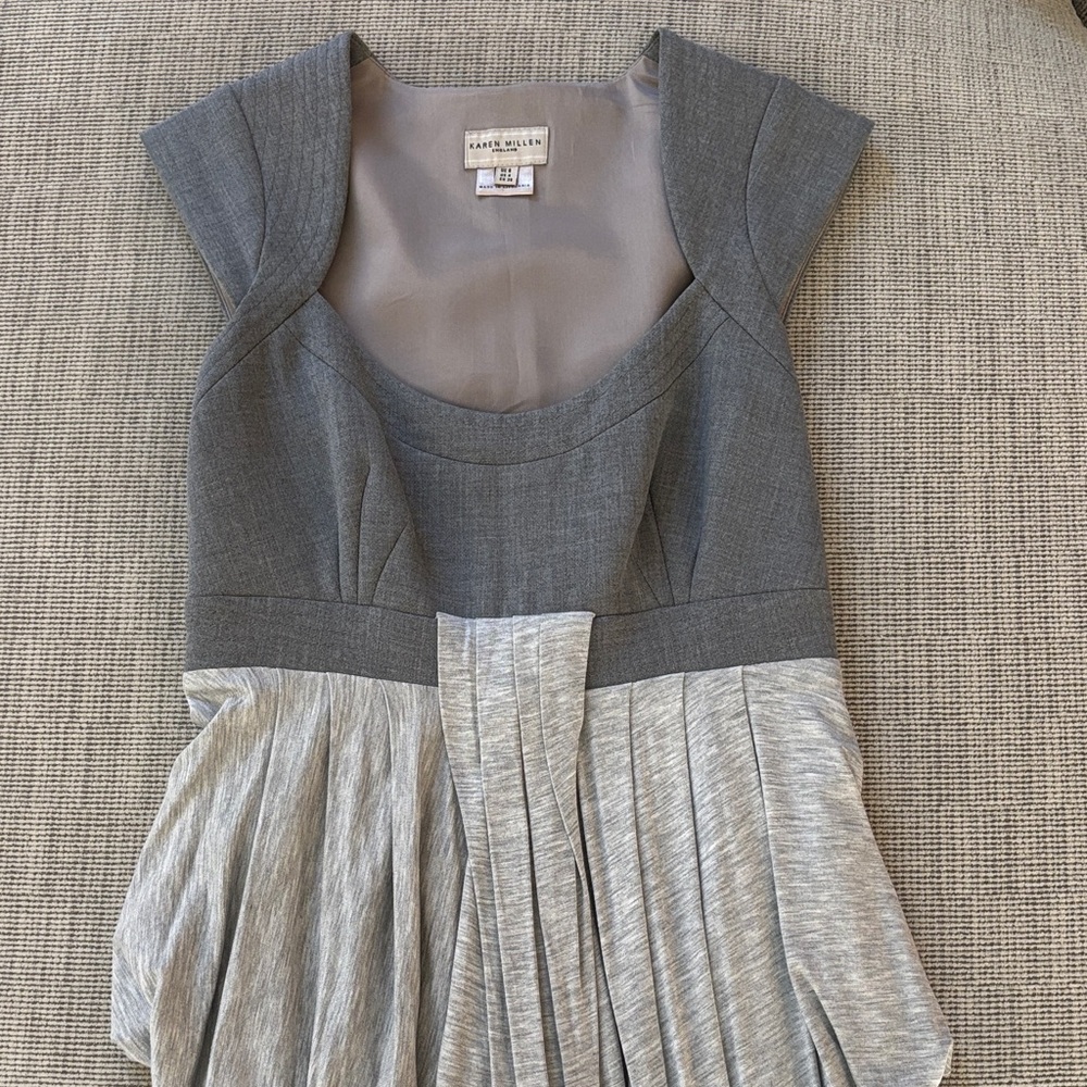 Karen Millen Structured Light Gray Pleated Dress